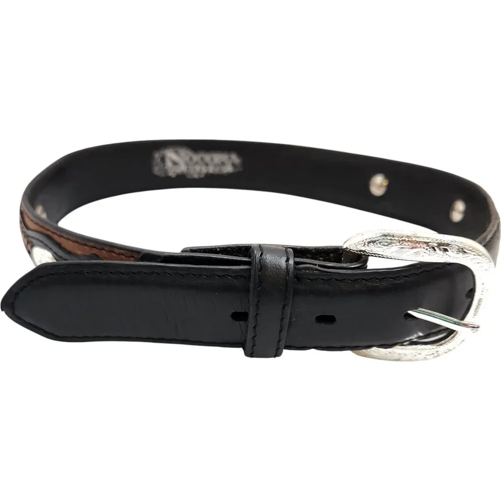 Nocona Kid's Leather Concho Belt Silver Buckle Braided Inlays 27